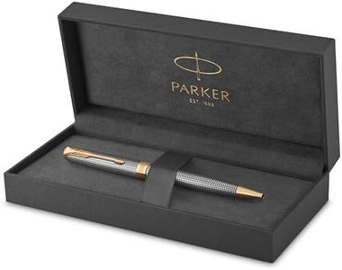 Parker Sonnet stylo bille luxe | Premium argent ciselé avec attributs or | pointe moyenne | encre noir | coffret cadeau