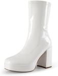 DREAM PAIRS Women's Mid Calf Gogo Boots Platform High Chunky Block Heel Square Toe Ankle Boots,Size 8.5,WHITE-PAT,SDMB2410W