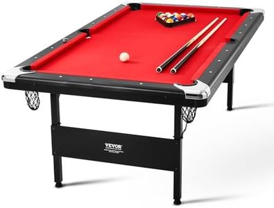 VEVOR Billiards Table, 7 ft Pool Table, Portable Foldable Space-Saving Table, Billiard Table Set Includes Balls, Cues, Chalks and Brush, Black with Red Cloth, Perfect for Family Game Room Kids Adults