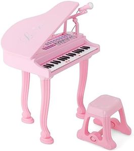 HONEY JOY 37 Keys Kids Piano Keyboard with Stool, Electronic Musical Instrument Toy for Kids w/Microphone, Piano Lid, LED Teaching Mode, Record & Play Function, Kids Piano Keyboard for Over 3 (Pink)
