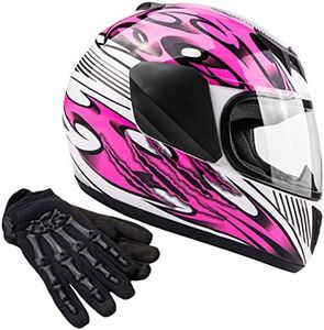 Typhoon Youth Kids Full Face Helmet with Shield & Gloves Combo Motorcycle Street Dirt Bike - Pink (XL)