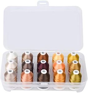 Simthread Machine Embroidery Thread with Storage Box 1000M (1100Y) Polyester 20 Options 15 Spools Set for Embroidery Sewing Machine (Brown)