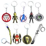 Marvel Avenger Combo Keychain (Pack of 9) Metal| Captainamerica Shield Keychain | Thor Stormbreaker Keychain | Spidrman Keychain | Ironman Keychain for Bike , Hulkkeychain for Men, Car, Home Key