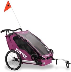 FUXTEC Fahrradanhänger Sportfux mit 2 Sitzplätzen, Hecktasche mit Reflektoren, Schiebegriff, Regen- und Sonnenschutz, faltbar, Purpur FX-FA1