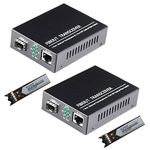 2 Pack Gigabit Ethernet SFP Fiber Media Converter - Dual-Core LC Transceiver, Single-Mode LC, SMF, RJ45 to SFP Slot, 20KM Long Range, 10/100/1000Base-Tx to 1000Base-SX Compatibility