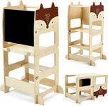 3-in-1 Toddler Kitchen Tower,Convertible Learning Step Tower and Table Solid Wood with Non-Toxic Finish Stable Helper Stool with Safety Rail for 1-5 Year Old Kids in Kitchen Bathroom and Kids Room