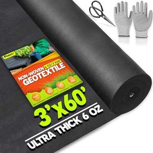 [Premium] Non Woven 6oz 3FTx60FT Geotextile Fabric (Gloves & Scissors Included), Heavy Duty Drainage Fabric for French Drains, Landscaping, Driveway, Weed Control, Construction, Underlayment