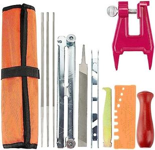 Affuteuse de Tronçonneuse Kit d'affûtage de chaîne de tronçonneuse, avec Lames Rondes, Lime Plate, Souche de Tronçonneuse, Poignées en Bois, Jauge de Profondeur, Nettoyeur de Rainure et autres