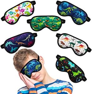 6 Pack Kids Dinosaur Sleep Mask Soft Satin Eye Mask Boys Sleeping Mask Kids Night Mask for Sleeping Light Blocking Eye Cover with Adjustable Straps for Men Kids Boys, 6 Dinosaur Styles