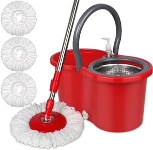 360 Spin Mop & Bucket Set, Mop and Bucket with Wringer Set, Microfiber Spin Mop & Bucket 3 Extra Refills, Spin Mop Bucket Floor Cleaning System, Red/Gray