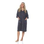 IUEG Zip Up Dressing Gown Terry Towelling Bath Robes For Women 100% Cotton Dressing Gown Drying in Mint Blue Pink colour (20-22, Grey)