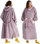 Bedsure Wearable Blanket Hoodie Women - Long Sherpa Hooded Blanket for Adult Warm Cozy Blanket Sweatshirt Gifts for Women Men, Small, Lavender