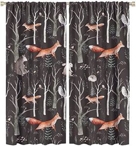 Rustic Forest Curtain, Woodland Country Hunting Animal Deer Fox Wildlife Bear Farmhouse Lodge Cabin Blackout Rod Pocket Windows Door Curtain for Bedroom Living Room Home Decor 42x54in