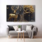 The Castle Decor Golden deer painting with frame Big Size(36x60'') Wall art for living room,Bedroom,Drawing room,Hotels-Wooden Framed-Digital Painting