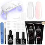 Beetles Poly Gel Nail Kit with Uv Light Starter Kit, 2 Pcs Clear Nude Pink Gel All In One Kit Poly Nails Gel Builder Hybrid Jelly Gel with Base Top Coat Slip Solution, Nail Technician French Kit