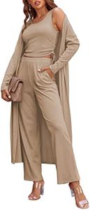 Ekouaer Women's 3 Piece Knit Lounge Set Sweatsuit, Khaki, Medium