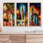 kotart - Premium Digital Painting with Frame for Home Decoration | Vibrant City Painting for Living Room Bedroom Office Room Wall Decor Set of 3 (10x19 inch, B) (G)