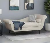 SK Woody Modern Velvet Fabric 2-Seater Rosewood Settee Sofa Diwan Couch Chaise Lounge for Bedroom, Living Room, Dining Room, Drawing Room, Home Office, Lounge (Cream, Type 2)