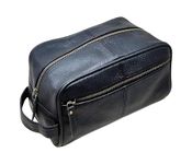 Men's Genuine Leather Toiletry Bag Waterproof Dopp Kit Shaving Bags and Grooming for Travel Groomsmen Gift Men Women Hanging Zippered Makeup Bathroom Cosmetic Pouch Case Make Up kit