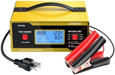AUTOUTLET Upgraded 6/8/12/14/16/24V Battery Charger Automotive Smart Car Battery Charger and Trickle Maintainer 0-10A Fully Automatic with Cable Clamps