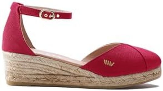 VISCATA Formiga Espadrille Canvas Low Wedges with Buckle Ankle Strap Cherry