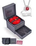 Eternal Roses with MOM Necklace, Preserved Rose Box with Necklace, Eternal Flowers Rose Gifts with Packaging for Mom, Grandma, Mother, Anniversary Mothers Day Christmas Birthday Gifts for Women-Red