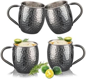 UNISWEET Moscow Mule Mugs Set of 4,Electroplated Stone-Pattern Copper Mug,304 Stainless Steel Lining,Perfect For Wine, Beer, Cold Drink, Bar, Party, Gifts (Black Copper)