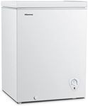 Hisense FC50D6EWE 5.0 Cu.Ft Chest Freezer with Removable Basket, 360° Cooling, 135-Hour Power Retention, Adjustable Feet, Smart Water Drain, Durable Aluminum Liner for Home, Basement, Garage, White