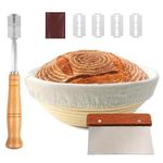 Bread Proofing Basket 10" Round for Sourdough, Includes Linen Liner, Metal Dough Scraper, Scoring Lame & Case, Extra Blades, Rising Dough Baking Bowl Gifts for Artisan Bread Making Starter