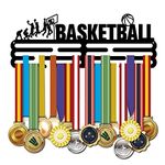 SUPERDANT Basketball Medal Holder 60+ Medals Display Black Iron Wall Mounted Hooks for Competition Medal Holder Display Wall Hanging 40x15cm