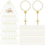 60 Pieces Rosary Favors Mini Rosary Baptism Favors Acrylic Rosary Beads Finger Baptism Rosaries with Organza Bags for Christening Weddings Party