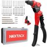 NEXTACK Rivet Gun Kit, Heavy Duty Pop Rivet Gun with 360 Degree Swivel Head for Tight Space, 4 HSS Drill Bits, 200pc Assorted Rivets & 4 Nosepieces in Organized Rugged Carrying Case NT200