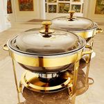 Chafing Dishes for Buffet, 4 Pack 5QT Round Stainless Steel Chafing Dish Set for Home Parties, Christmas Gatherings, Catering Events Complete Buffet Warmer Set (Golden, 2PACK)