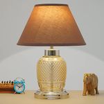 KAPOOR E-ILLUMINATIONS Sanna Amber Glass Table Incandescent Lamp With Cotton Beige Shade