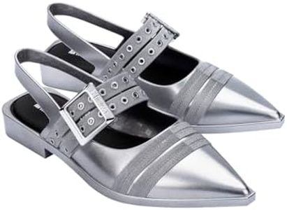 Melissa Ladylike Slingback Flats for Women, Silver/Black, 8