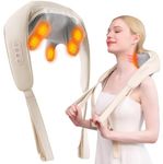 XTO Electric Neck Massager With Heat - Neck and Shoulder Massagers 5D Simulate Human Hand Grasping and Kneading Neck Headrest Back Massager For Muscle Relaxation Gift(Beige)