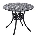 Outsunny 33-Inch Roud Patio Dining Table with Umbrella Hole, Cast Aluminum Garden Table, All Weather Patio Bisto Table, for Lawn, Garden, Outside, Black