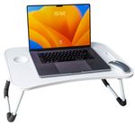 Laptop Desk, Laptop Bed Table with Foldable Legs & Cup Slot, Reading Holder Notebook Stand Breakfast Bed Tray Book Holder for Sofa, Bed, Terrace, Balcony (White)