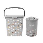 YöL Dog Food Bin With Scoop And Treat Tin Container Grey Illustrated Pet Feeding Set