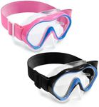 Aegend 2 Pack Kids Snorkel Goggles - Knitted Strap - Kids Swim Goggles with Nose Cover for 3-12, Pink-blue & Black-blue