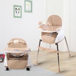 BUMTUM Baby High Chair 4 in 1 Convertible Folding with Footrest, Convertible to High Chair, Low Chair, & Feeding Seat with Cushion pad (Tan)