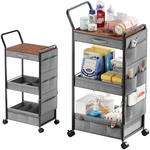 BBLIKE 3-Tier Diaper Caddy Organizer - Rolling Utility Baby Cart with Drawer and Side Pockets for Nursery and Baby Essentials, Multi-Function Cart for Bedroom and Bathroom, Black and Brown