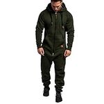 WUAI Onesie Men's Hooded Jumpsuit Zip Up One Piece Pajamas Playsuit Jogger Sweatsuit Overall Romper, Army Green, X-Large