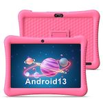 EagleSoar Kids Tablet 10 inch Android 13 with protective Case for Kids 3-12 Ages 32GB Expandable to 128GB, Dual Cameras, GPS, Pre-Installed Apps, Kids tablets with Parental Controls（Pink）