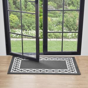 Nautica Runner Rug | Indoor Carpet for Entryway & Hallway Rug| Non-Slip Entry and Kitchen Door Mat| Machine Washable Low Profile Floor Mat | 26" x 45"| Trellis Border Dark Grey and White