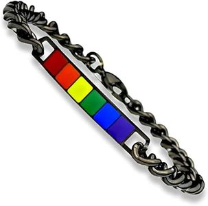 Soul Statement LGBTQ Accessories Quality Rainbow Bracelet Black Stainless Steel Sturdy ID Charm, Gay Pride Bracelets, LGBT Gifts