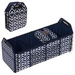 Trunk Organizer, Foldable Cargo Storage Bag Portable Insulation Cooler Bag Collapsible Vehicle Organizer Divider Storage Totes with 4 Compartments Cargo Tote for Groceries Caddy SUV, Navy Blue