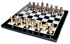 StonKraft Collectible Black & White Marble Chess Board Set + Brass Crafted Chess Pieces Pawns - Decorative Stone Chess - Home Décor - 15" Inches