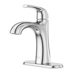 Pfister Rancho Polished Chrome Bathroom Faucet, Single Handle Bathroom Vanity Faucet w/Push & Seal Bathroom Sink Drain, Bathroom Décor, 1 or 3 Hole Bathroom Sink Faucet, Optional Deck Plate Included