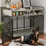 Fulhope Dog Crate Furniture,Wooden Dog Crate End Table,48 Inch Dog Kennel with Drawers,Heavy Duty Dog Crate,Decorative Pet Crate Dog Cage for Indoor 48.2" L x 27.6" W x 35.7" H (Grey)